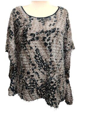 Vintage Harmony Size L/XL Leopard Eyelash Knit Top Fuzzy Textured Scoop Neck Y2K